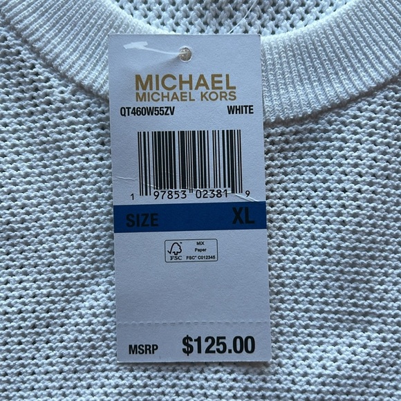 NWT MICHAEL Michael Kors Open Knit Crew Neck Long Sleeve Sweater White Size XL - Picture 7 of 9